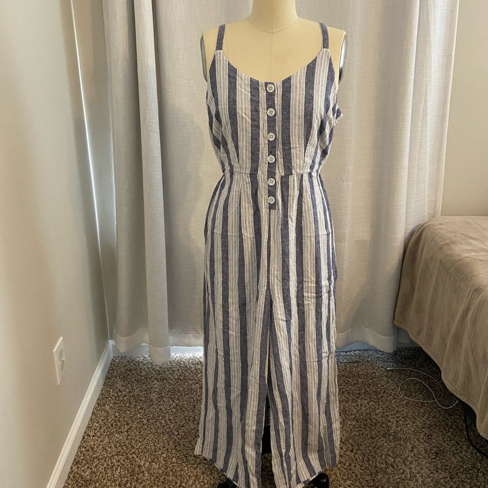 White and blue backless romper